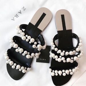 Zara Pearl Strappy Sandals - Size 39 GUC